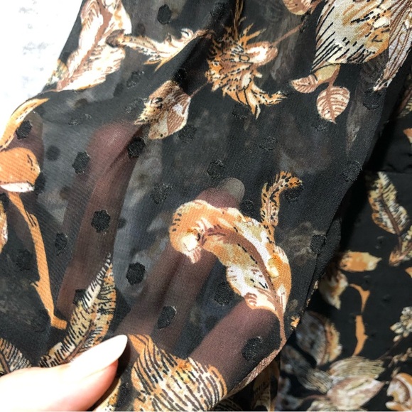 Walter Baker Sophia almost maxi dress black floral and tan lined tie front 4 - Picture 10 of 14